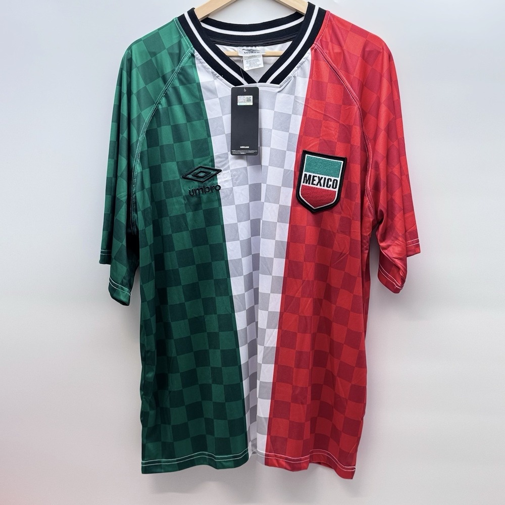 Umbro Soccer Jersey Men's Large MultiColor Mexico Checkered Flag Fan Gear NWT